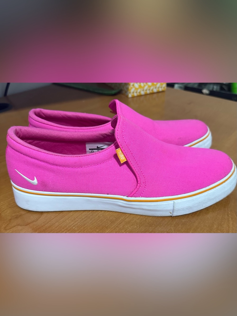 Nike Women's Slip-On Canvas Mule in Bright Pink with Yellow Trim